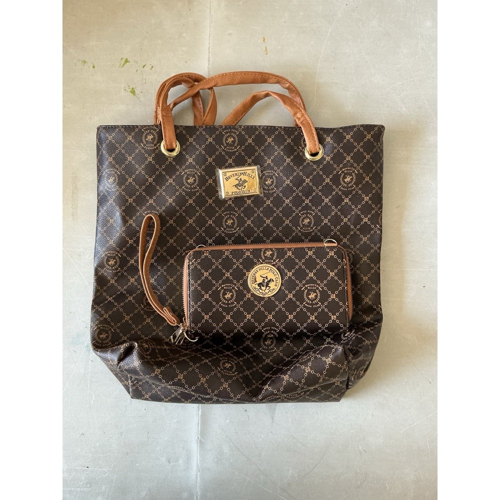 Brown‎ and tan Beverly Hills polo club  monogram tote bag with matching wallet